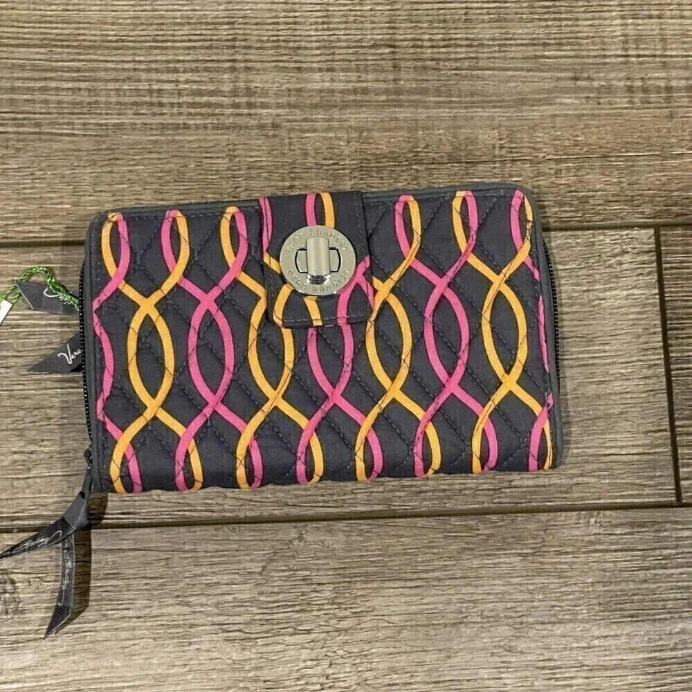 New Vera Bradley Jazzy Swirls Turnlock Wallet Retired NWT Pink Orange Gray - Picture 5 of 10